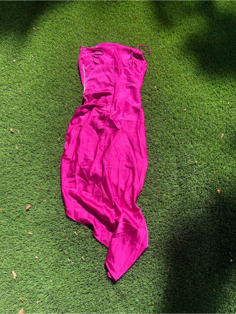 ASTR Fuchsia Asymmetrical Slip Dress with Side Ruched Detail - Picture 3 of 4